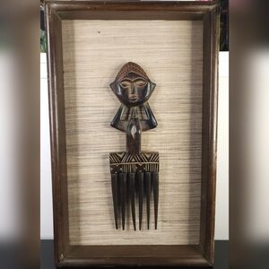 Carved African Hair Comb Wall Art - Dark Wood